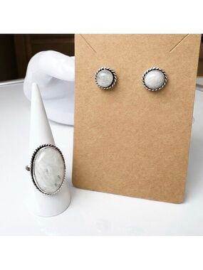 Sterling Silver Moonstone Ring Size 9 & Stud Earrings Set New